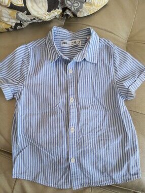 Zara Kids Light Blue & White Striped Short-Sleeve Button-Down Shirt
